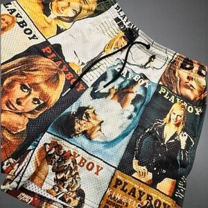 Kinetic Playboy Collage Mesh Shorts Mens 2XL Black White Red Playboy Covers